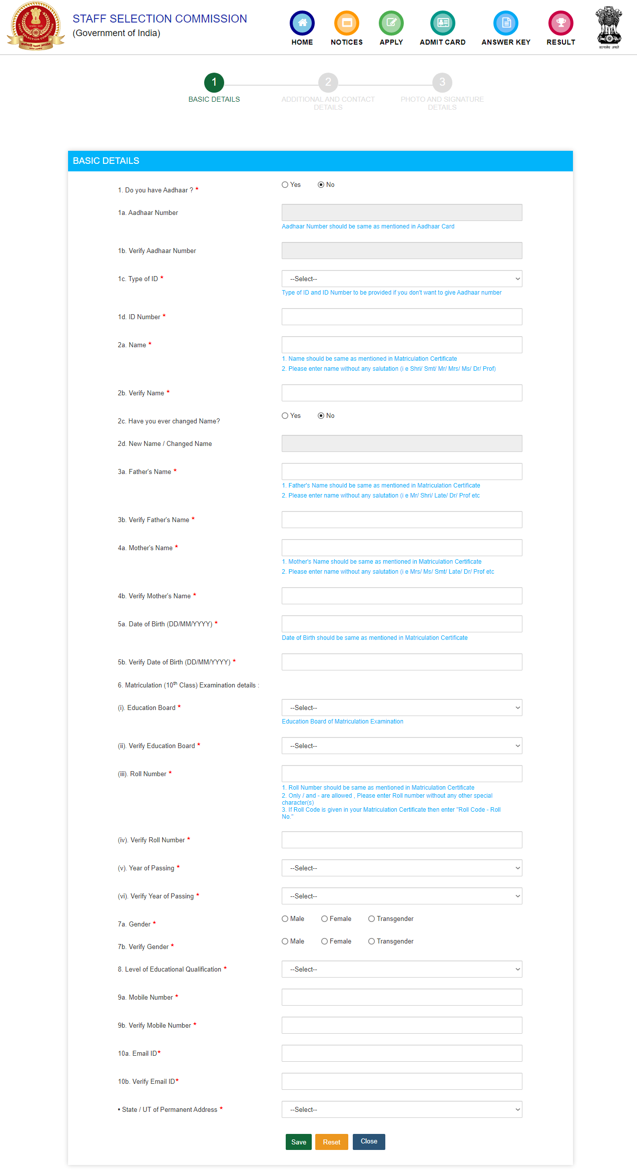 SSC CGL Registration - Basic Details